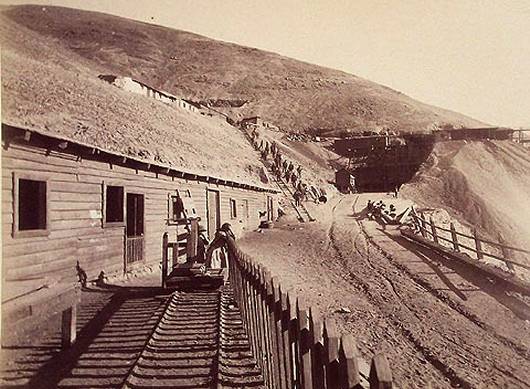 Miners coming off shift at the Dulcinea Mine of the Copiap Mining Company, Chile, late nineteenth century. Photograph courtesy Andrea Honeyman-Brown.